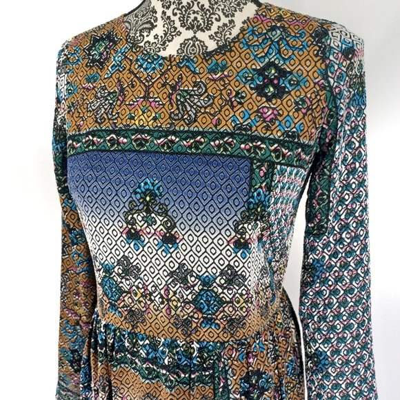 ZARA TRAFALUC LS Burn Out Folk Print Boho Midi Dress S - Picture 3 of 7